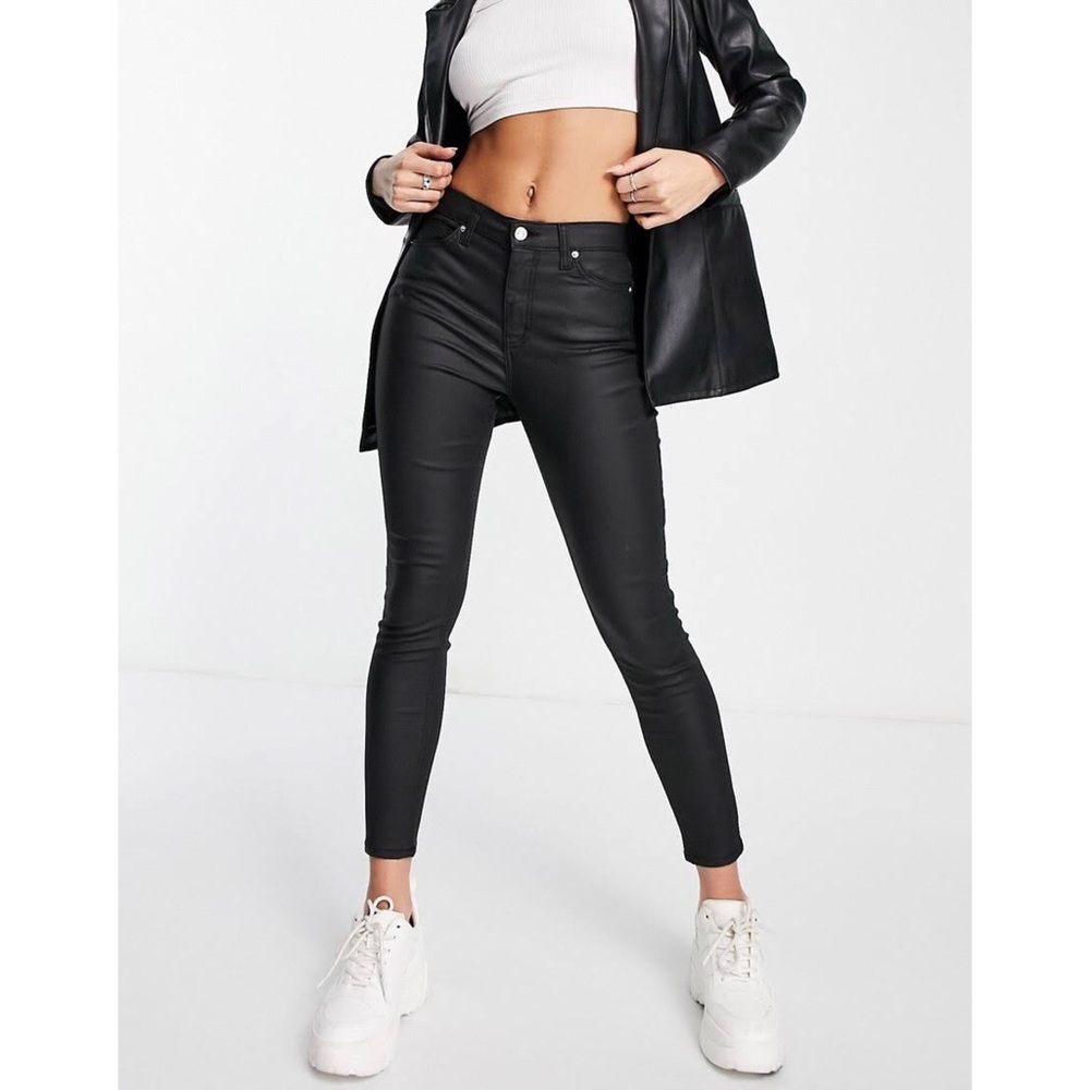 Topshop Moto || Coated Leigh High Rise Ankle-Grazer Black Stretch Jeans …